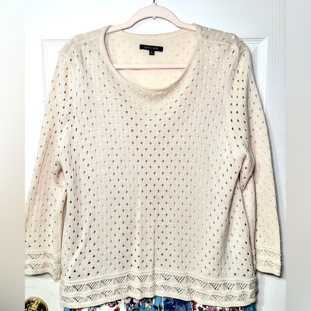 Women’s John Mark Knit Sweater Large Layered Look 3/4 Sleeve